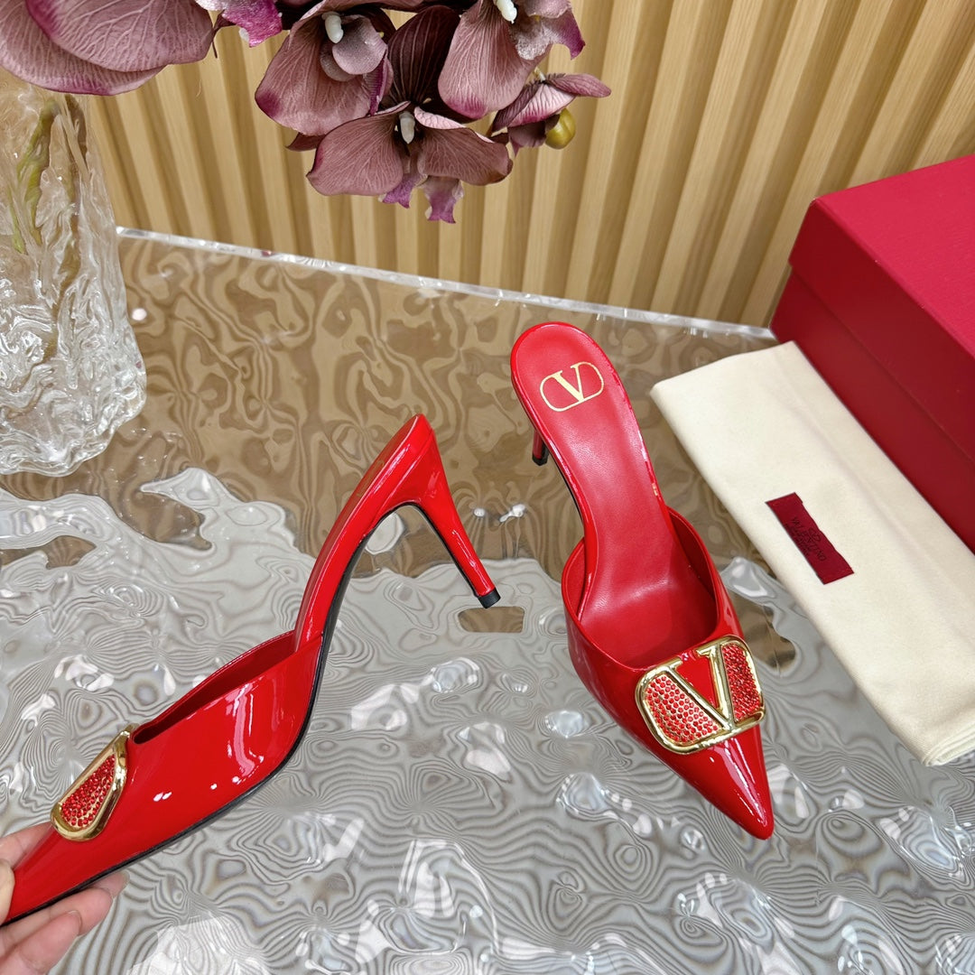 Vlogo Signature with Crystals Slingback Pump 70 Red Calfskin