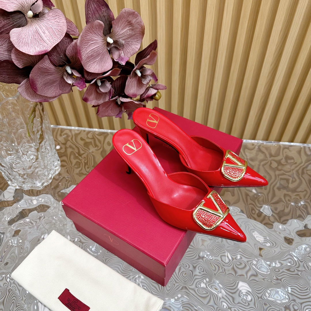 Vlogo Signature with Crystals Slingback Pump 70 Red Calfskin