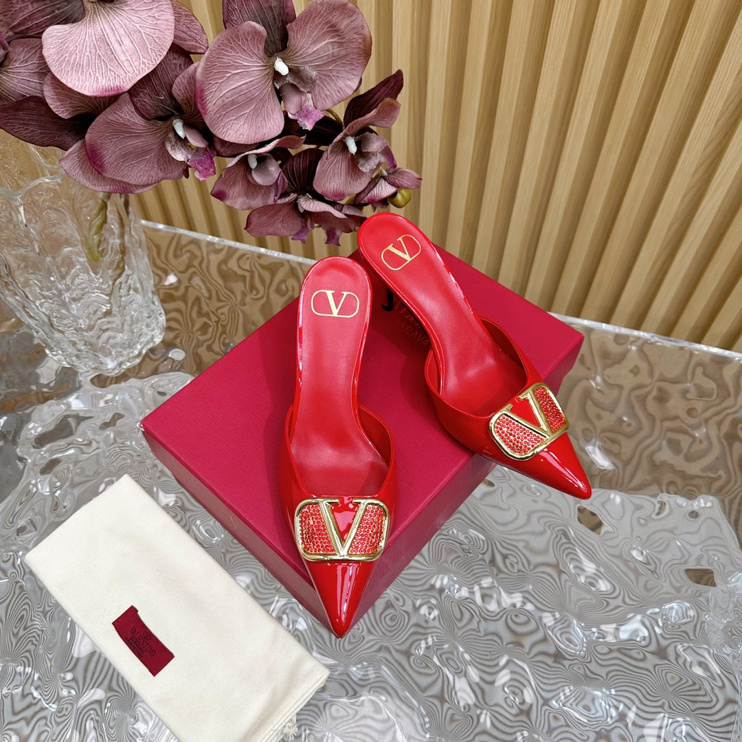 Vlogo Signature with Crystals Slingback Pump 70 Red Calfskin