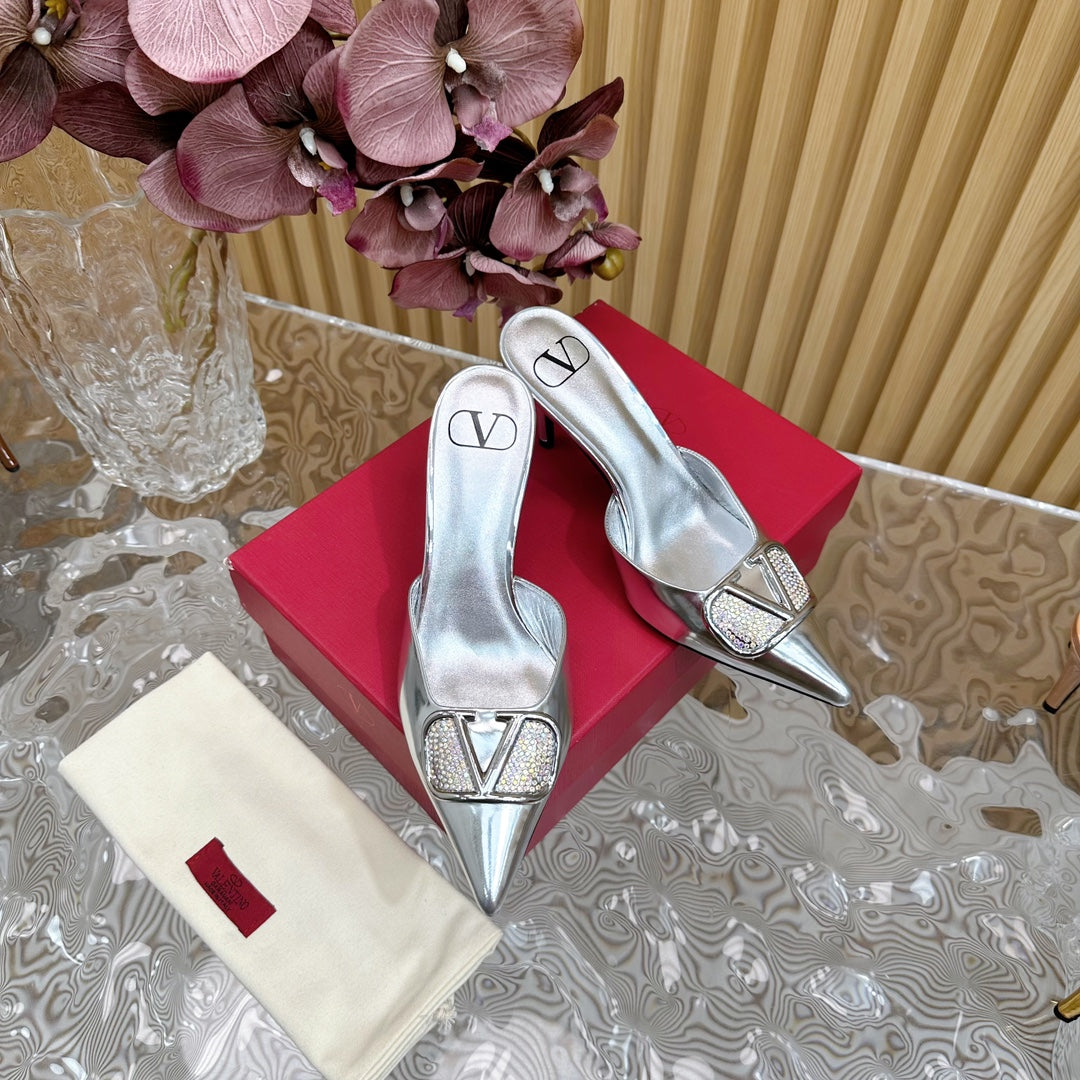 Vlogo Signature with Crystals Slingback Pump 70 Silver Calfskin