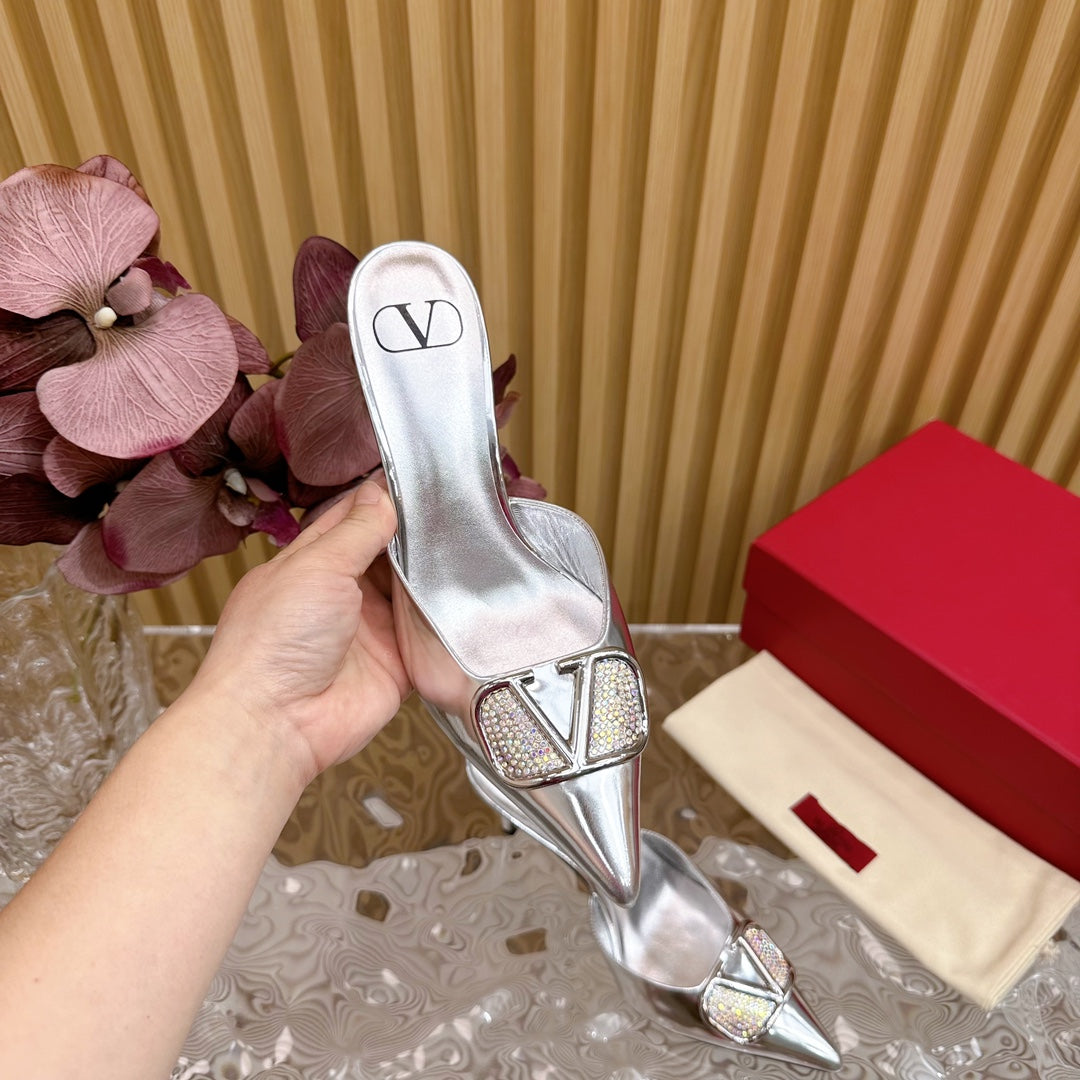 Vlogo Signature with Crystals Slingback Pump 70 Silver Calfskin