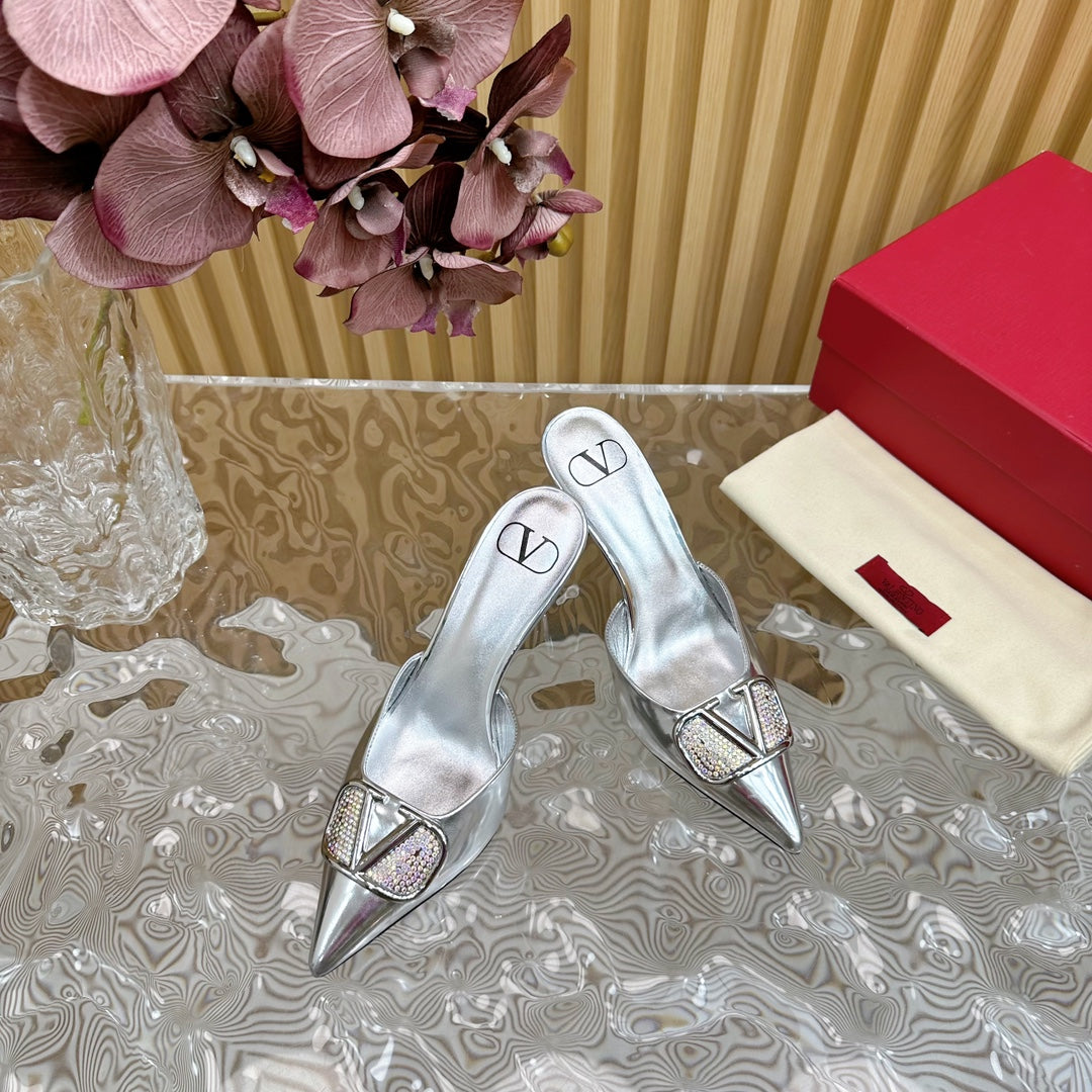 Vlogo Signature with Crystals Slingback Pump 70 Silver Calfskin