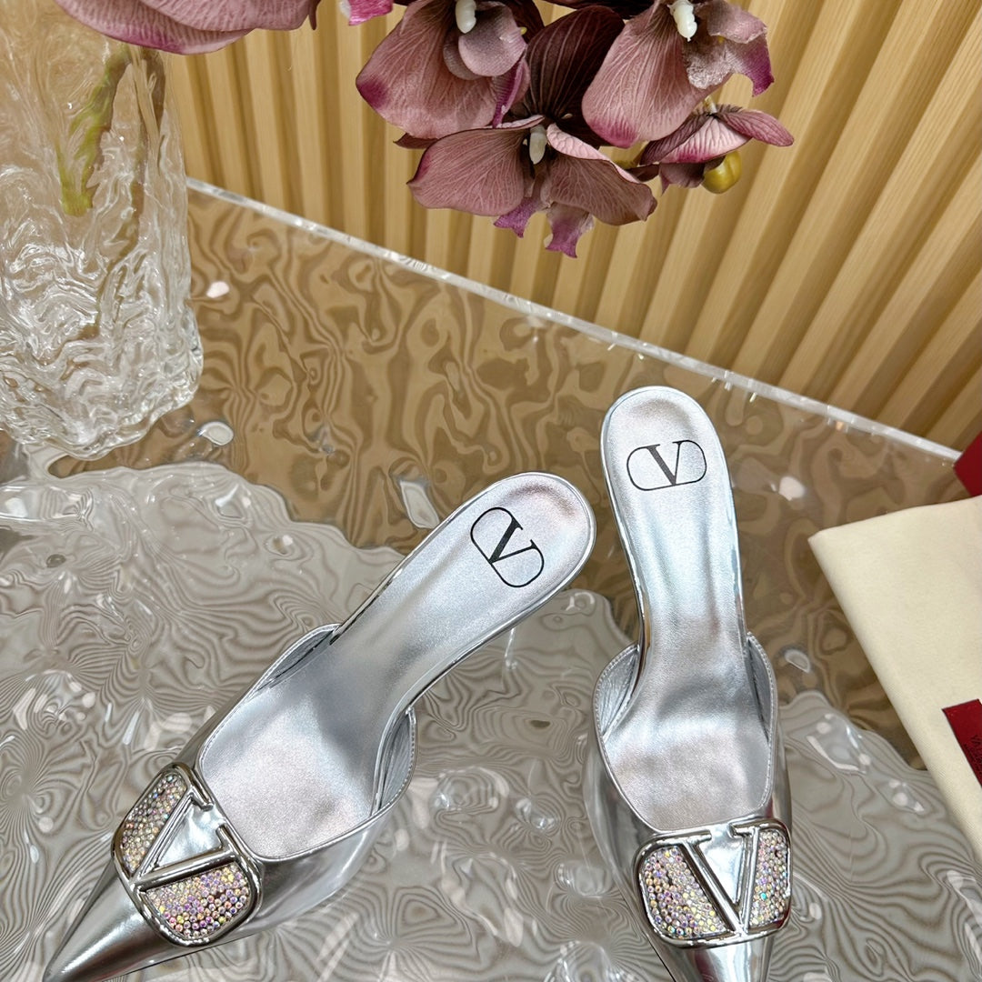 Vlogo Signature with Crystals Slingback Pump 70 Silver Calfskin