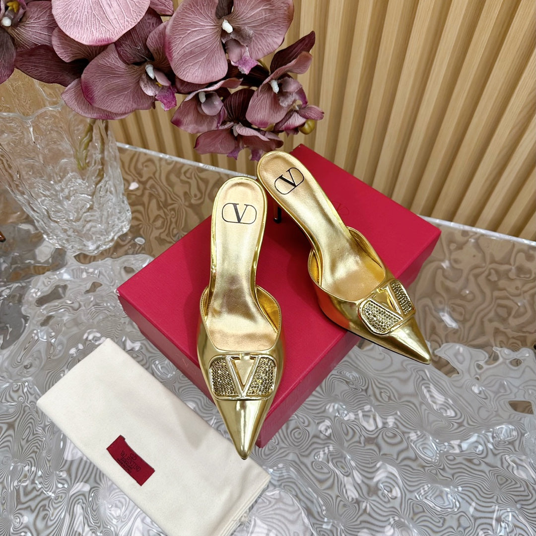 Vlogo Signature with Crystals Slingback Pump 70 Gold Calfskin