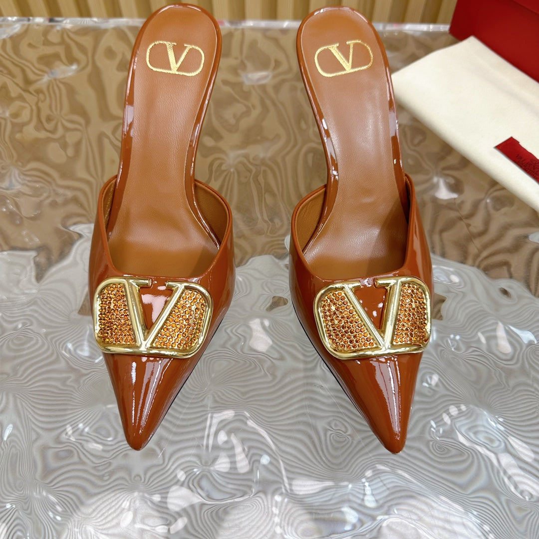 Vlogo Signature with Crystals Slingback Pump 70 Brown Calfskin