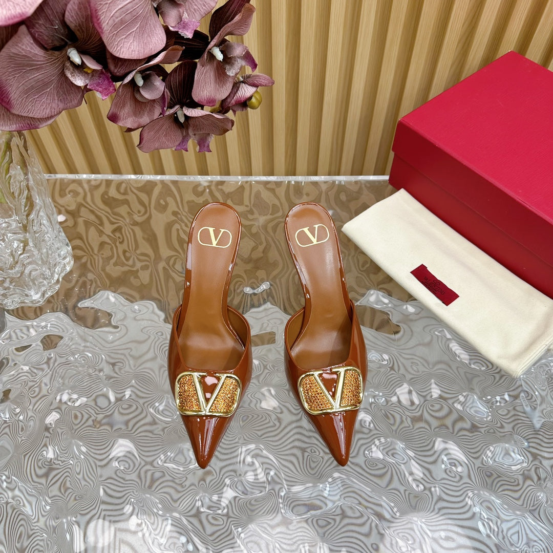 Vlogo Signature with Crystals Slingback Pump 70 Brown Calfskin