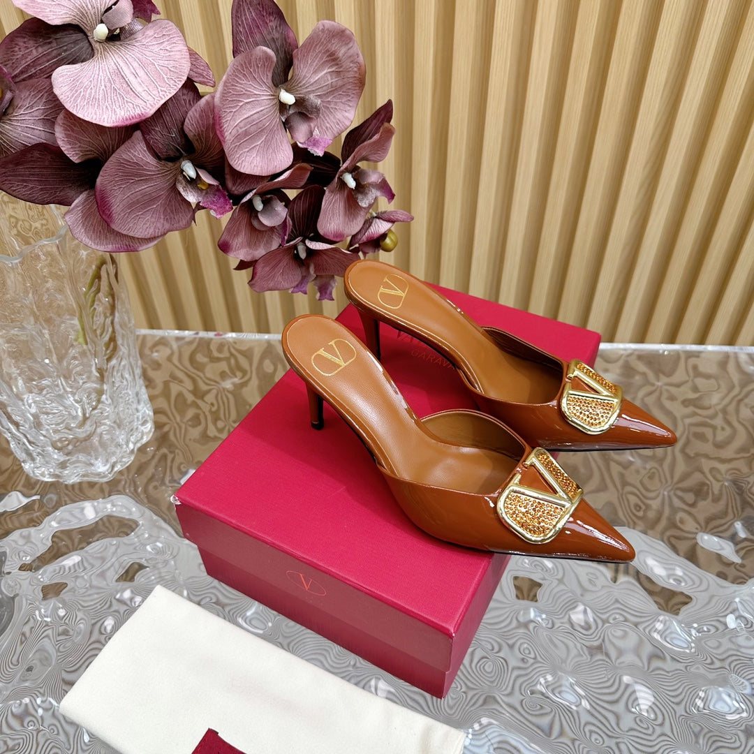 Vlogo Signature with Crystals Slingback Pump 70 Brown Calfskin