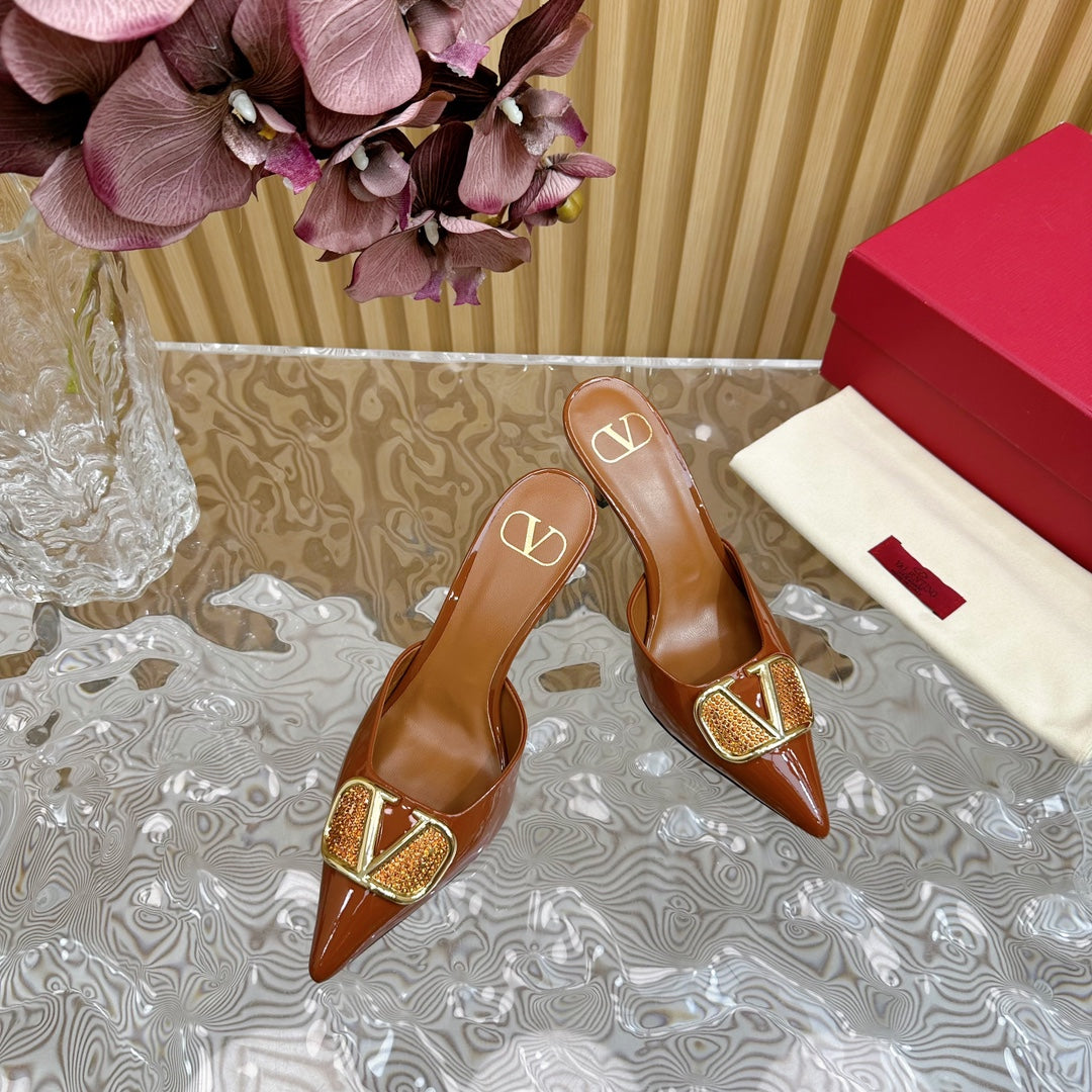 Vlogo Signature with Crystals Slingback Pump 70 Brown Calfskin