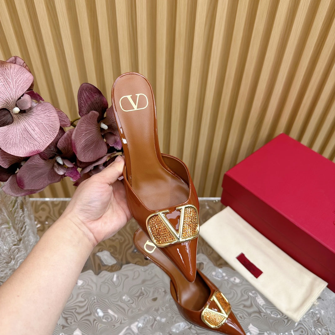 Vlogo Signature with Crystals Slingback Pump 70 Brown Calfskin