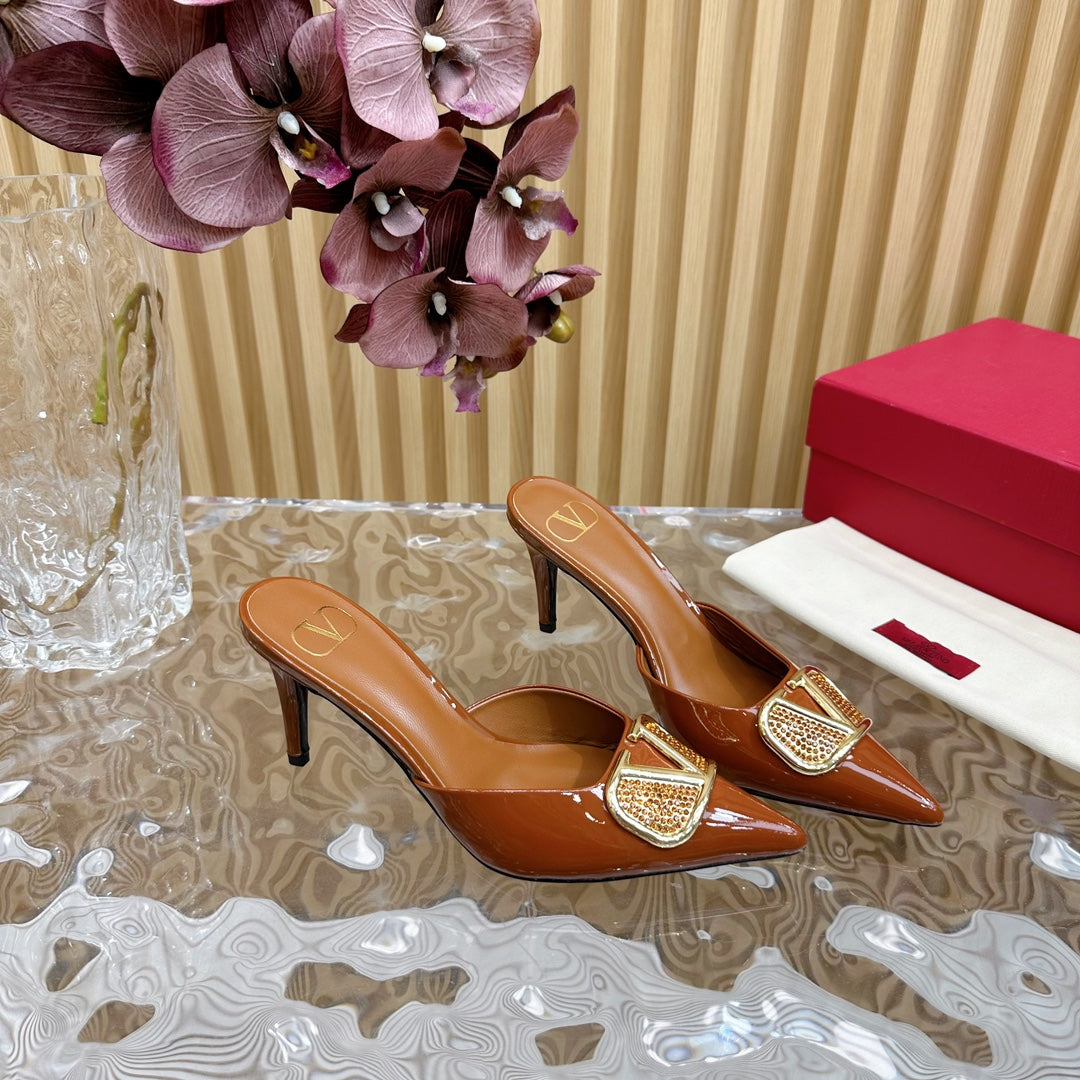 Vlogo Signature with Crystals Slingback Pump 70 Brown Calfskin