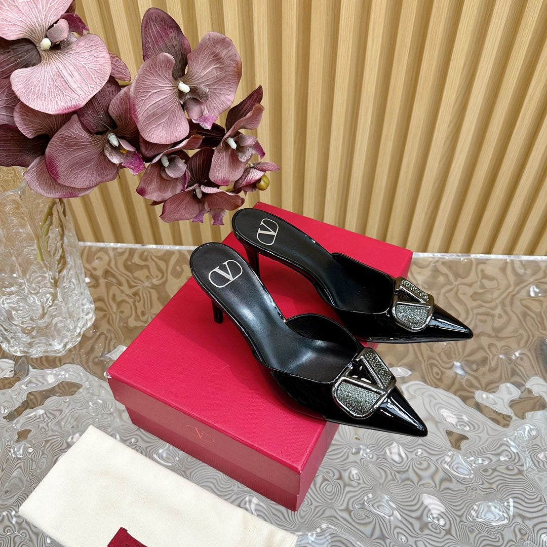 Vlogo Signature with Crystals Slingback Pump 70 Black Calfskin