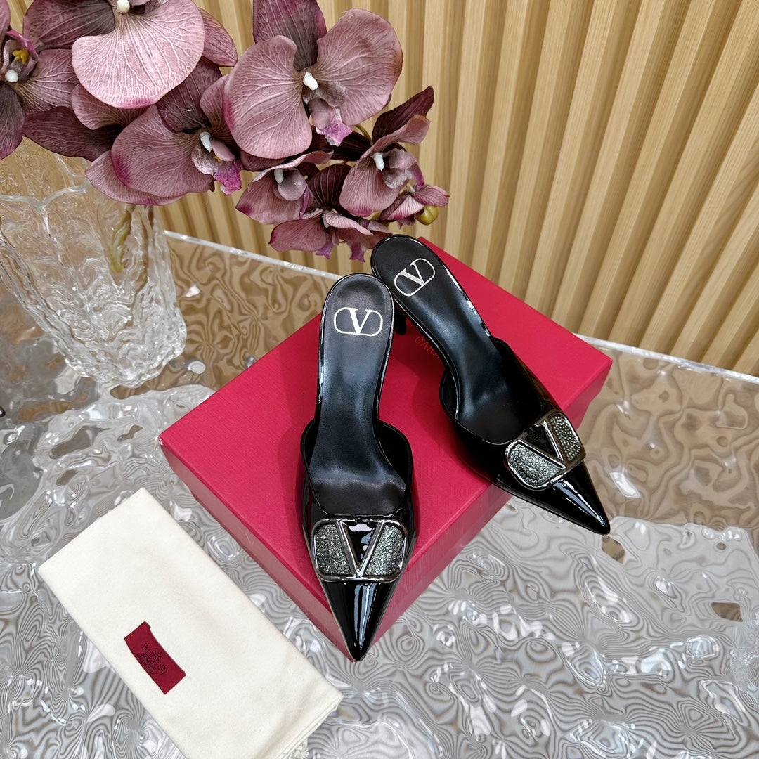 Vlogo Signature with Crystals Slingback Pump 70 Black Calfskin