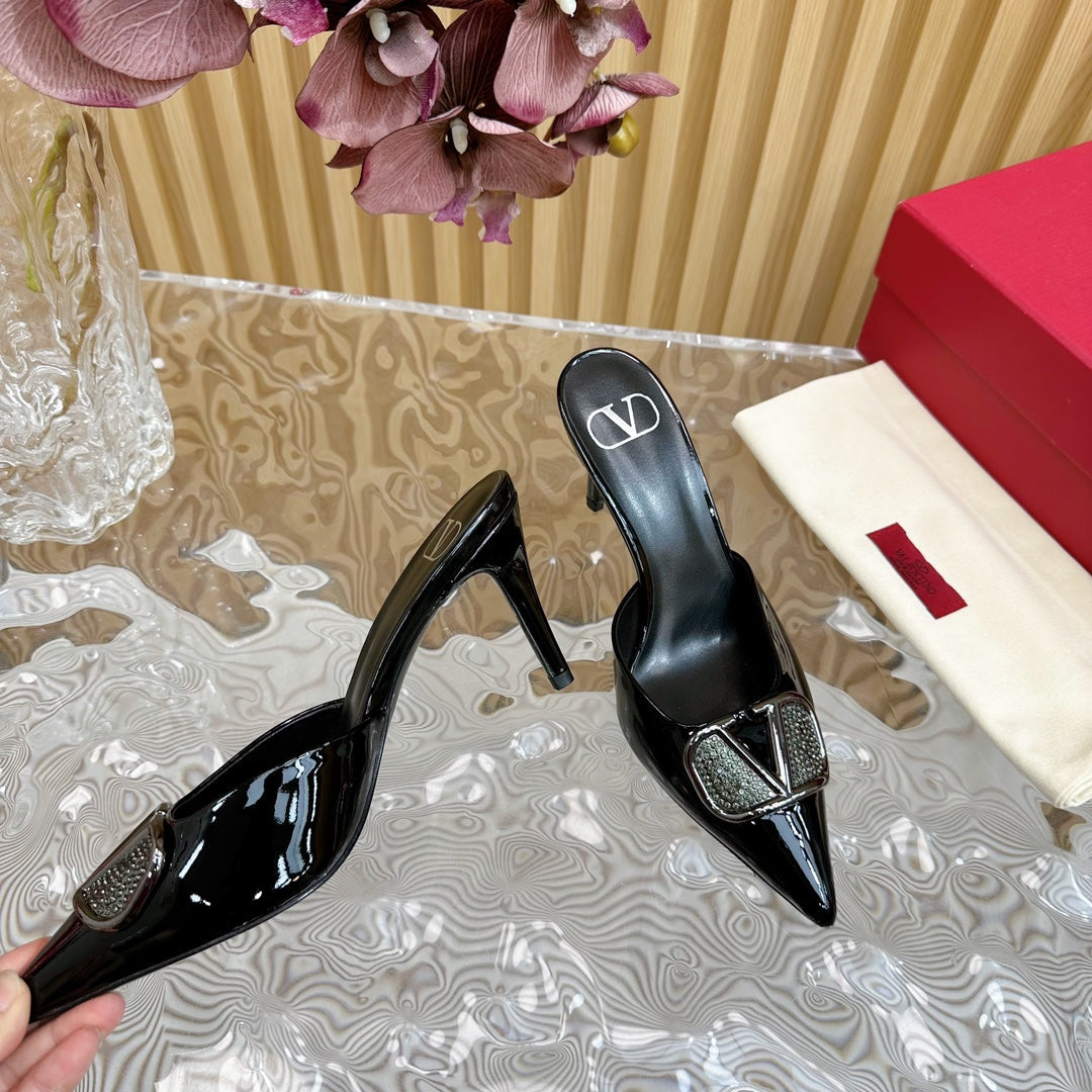 Vlogo Signature with Crystals Slingback Pump 70 Black Calfskin