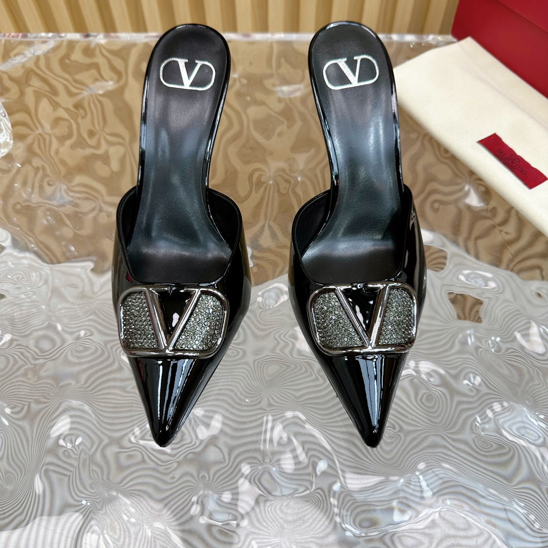 Vlogo Signature with Crystals Slingback Pump 70 Black Calfskin