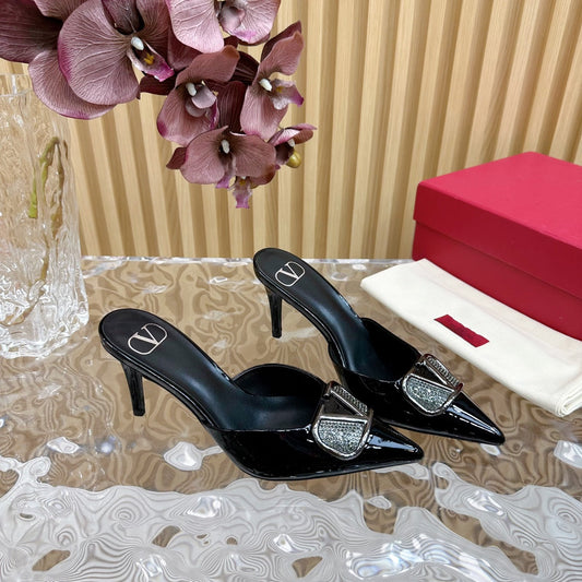 Vlogo Signature with Crystals Slingback Pump 70 Black Calfskin