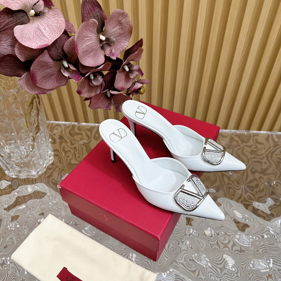 Vlogo Signature with Crystals Slingback Pump 70 White Calfskin