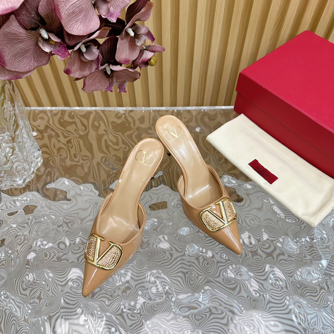 Vlogo Signature with Crystals Slingback Pump 70 Beige Calfskin