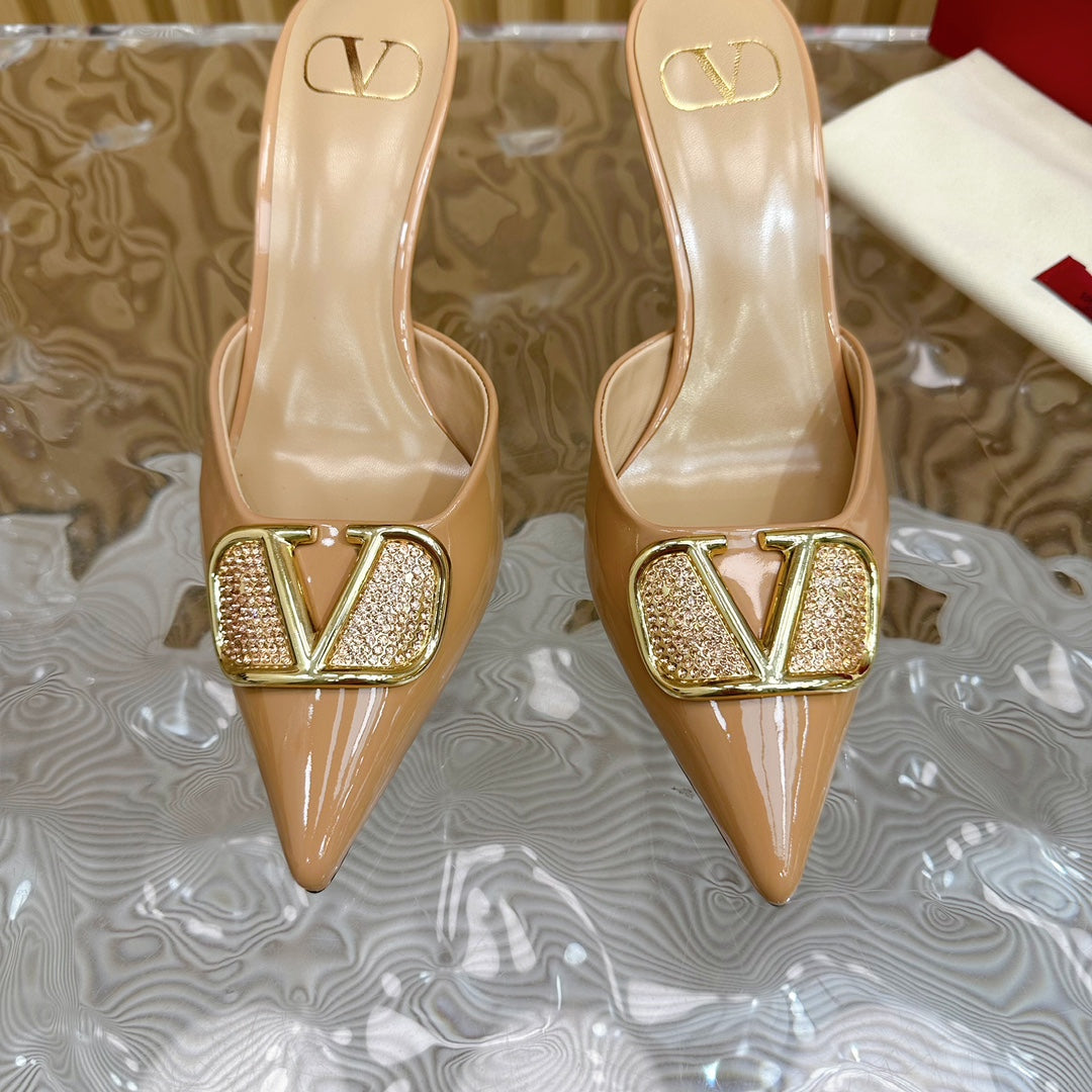 Vlogo Signature with Crystals Slingback Pump 70 Beige Calfskin