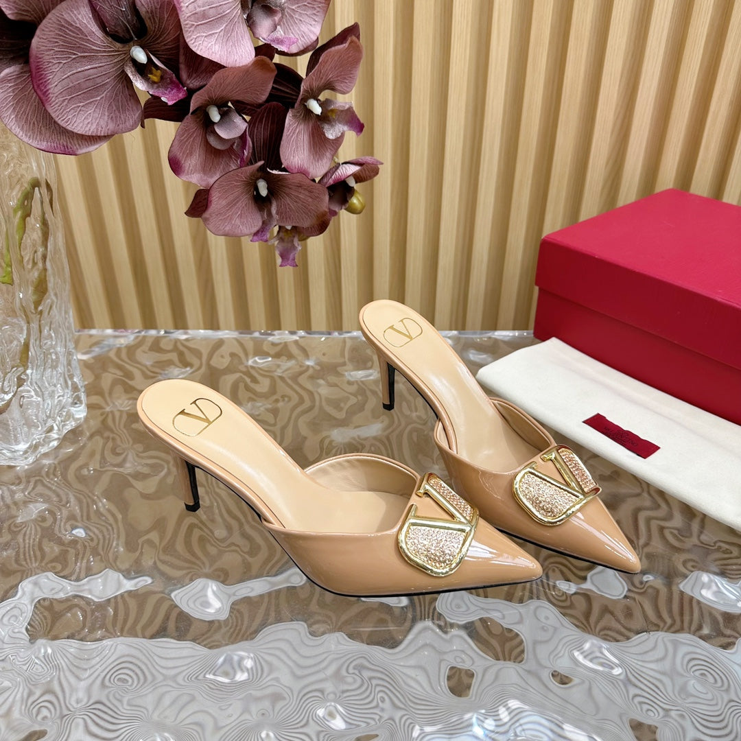 Vlogo Signature with Crystals Slingback Pump 70 Beige Calfskin