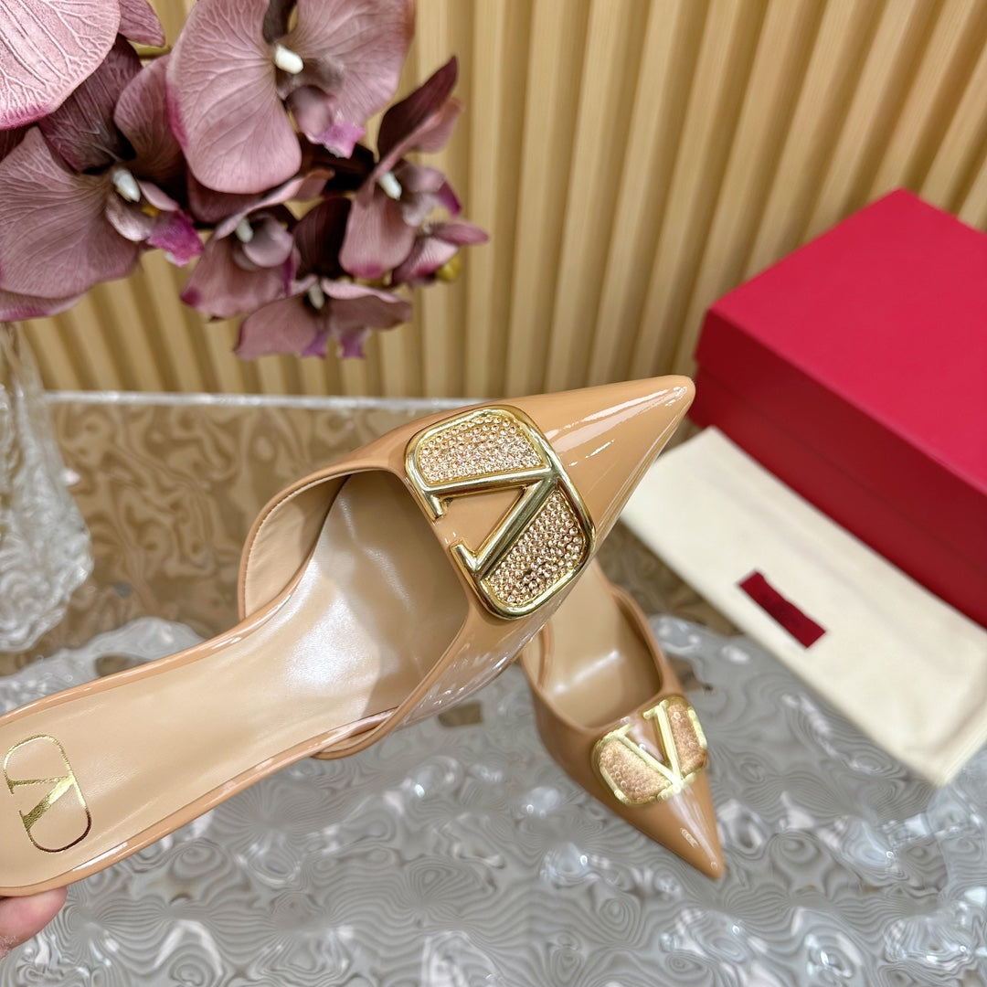 Vlogo Signature with Crystals Slingback Pump 70 Beige Calfskin