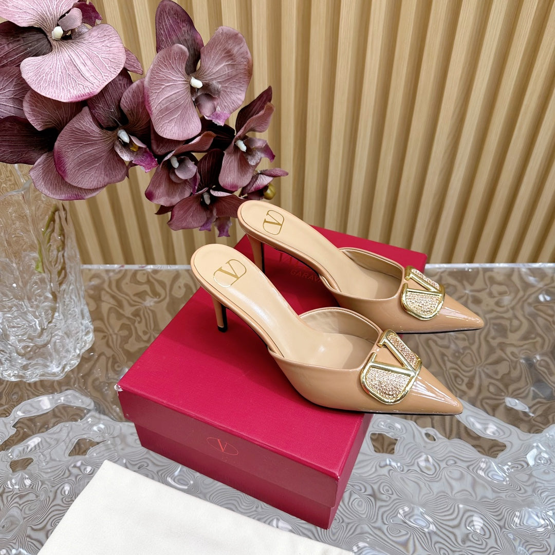 Vlogo Signature with Crystals Slingback Pump 70 Beige Calfskin