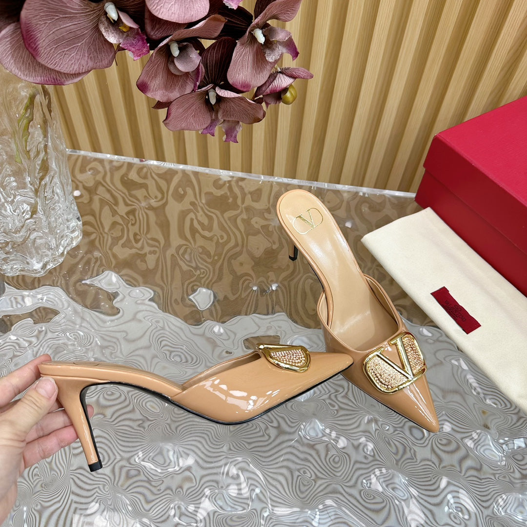 Vlogo Signature with Crystals Slingback Pump 70 Beige Calfskin