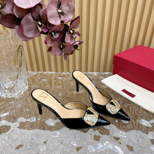 Vlogo Signature with Crystals Slingback Pump 70 Black Beige Calfskin