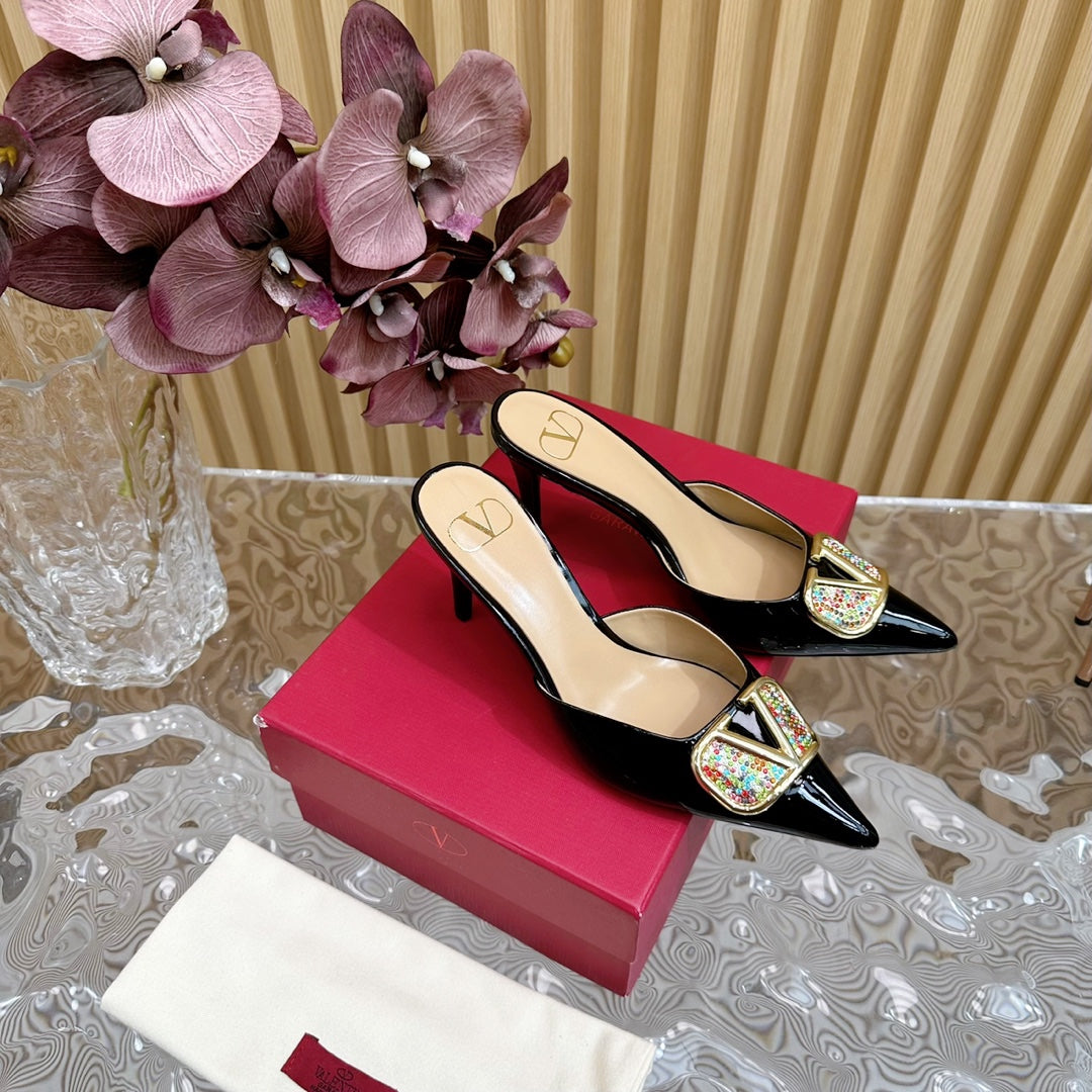 Vlogo Signature with Crystals Slingback Pump 70 Black Beige Calfskin