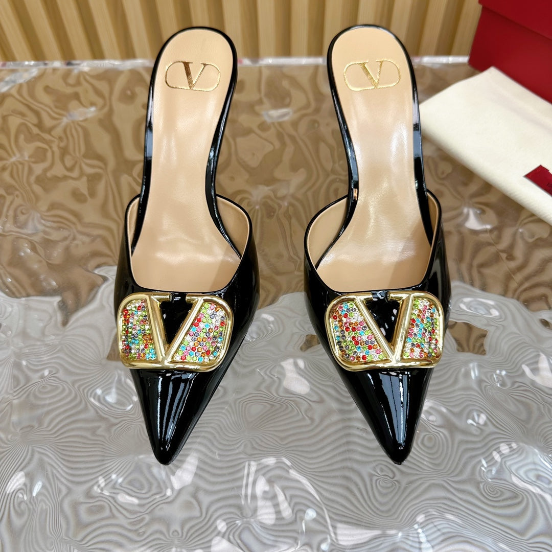 Vlogo Signature with Crystals Slingback Pump 70 Black Beige Calfskin