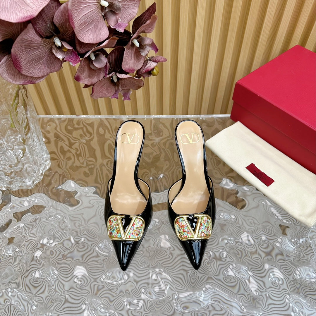 Vlogo Signature with Crystals Slingback Pump 70 Black Beige Calfskin