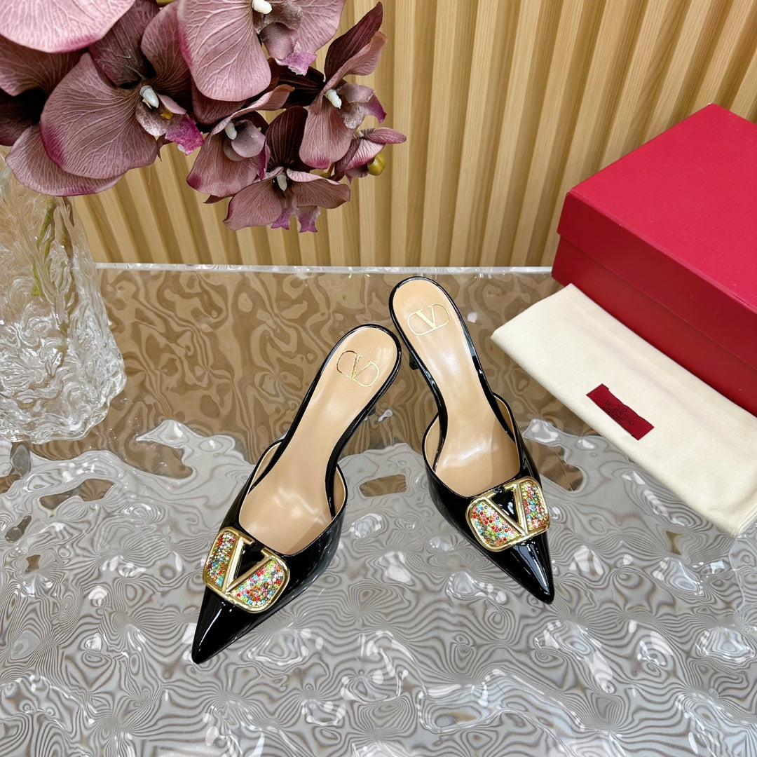 Vlogo Signature with Crystals Slingback Pump 70 Black Beige Calfskin