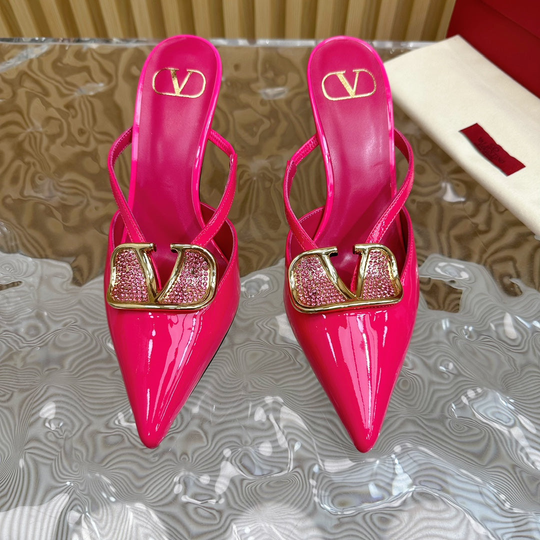 Vlogo Signature with Crystals Cut-Out Slingback Pump 70 Pink Calfskin