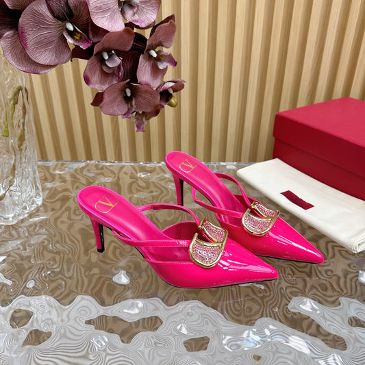 Vlogo Signature with Crystals Cut-Out Slingback Pump 70 Pink Calfskin