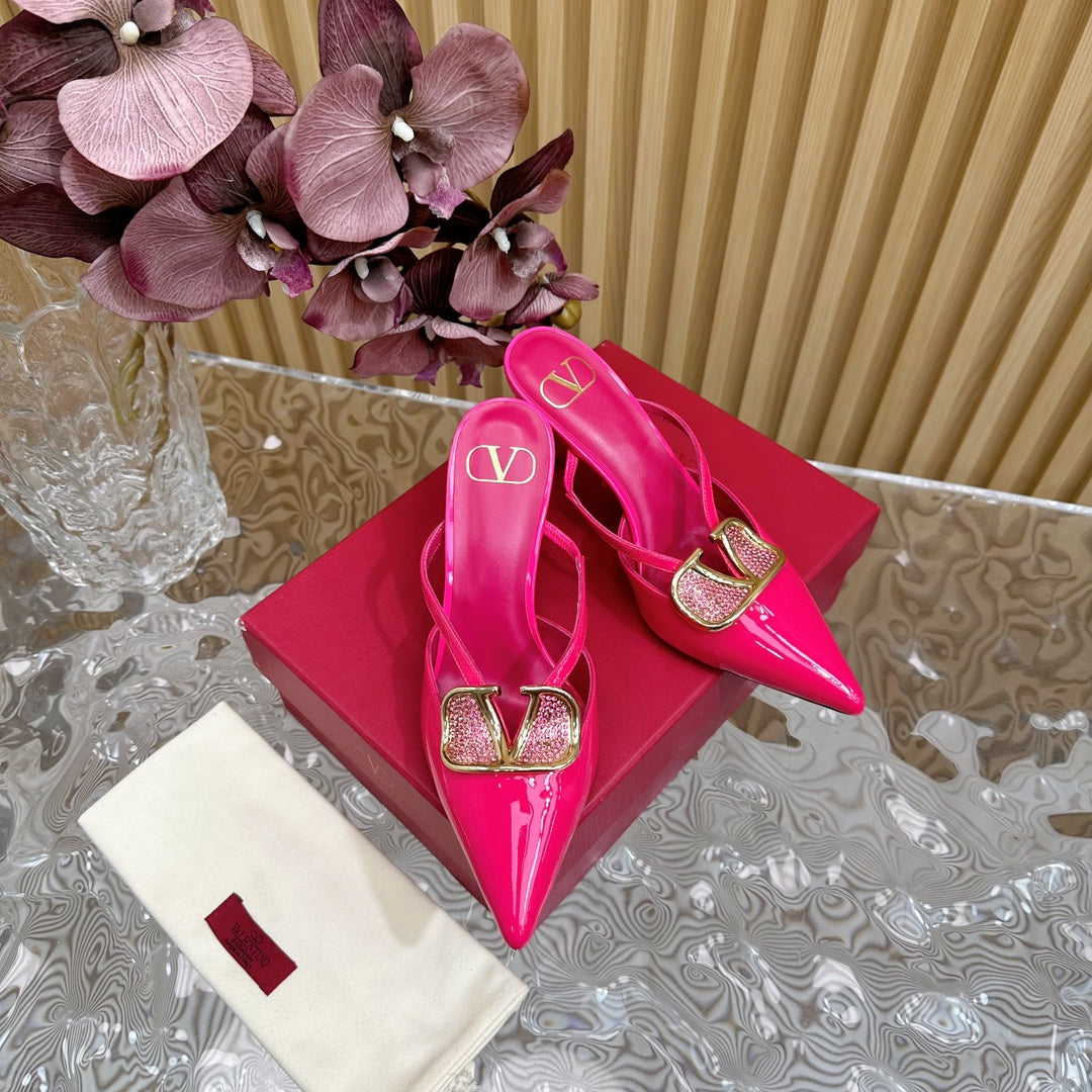 Vlogo Signature with Crystals Cut-Out Slingback Pump 70 Pink Calfskin