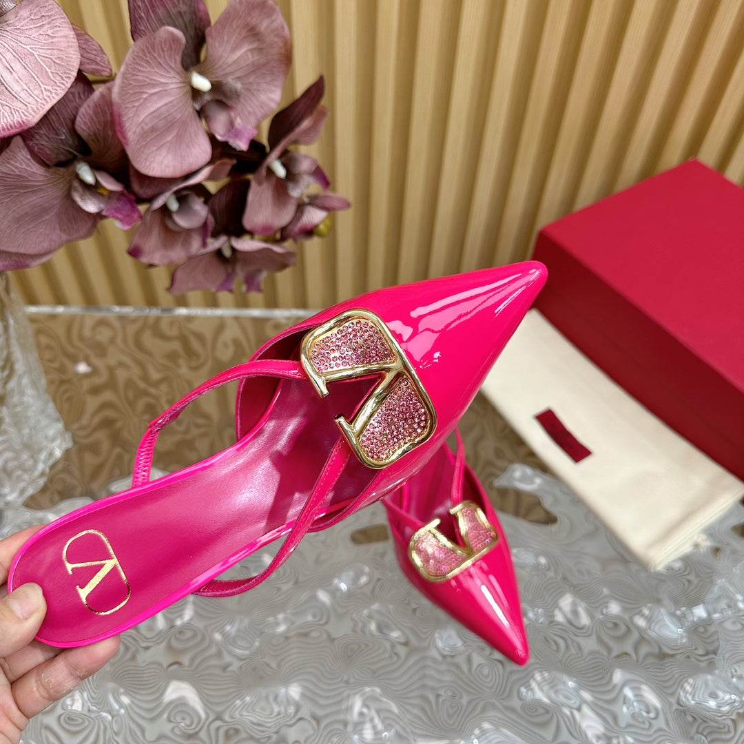 Vlogo Signature with Crystals Cut-Out Slingback Pump 70 Pink Calfskin