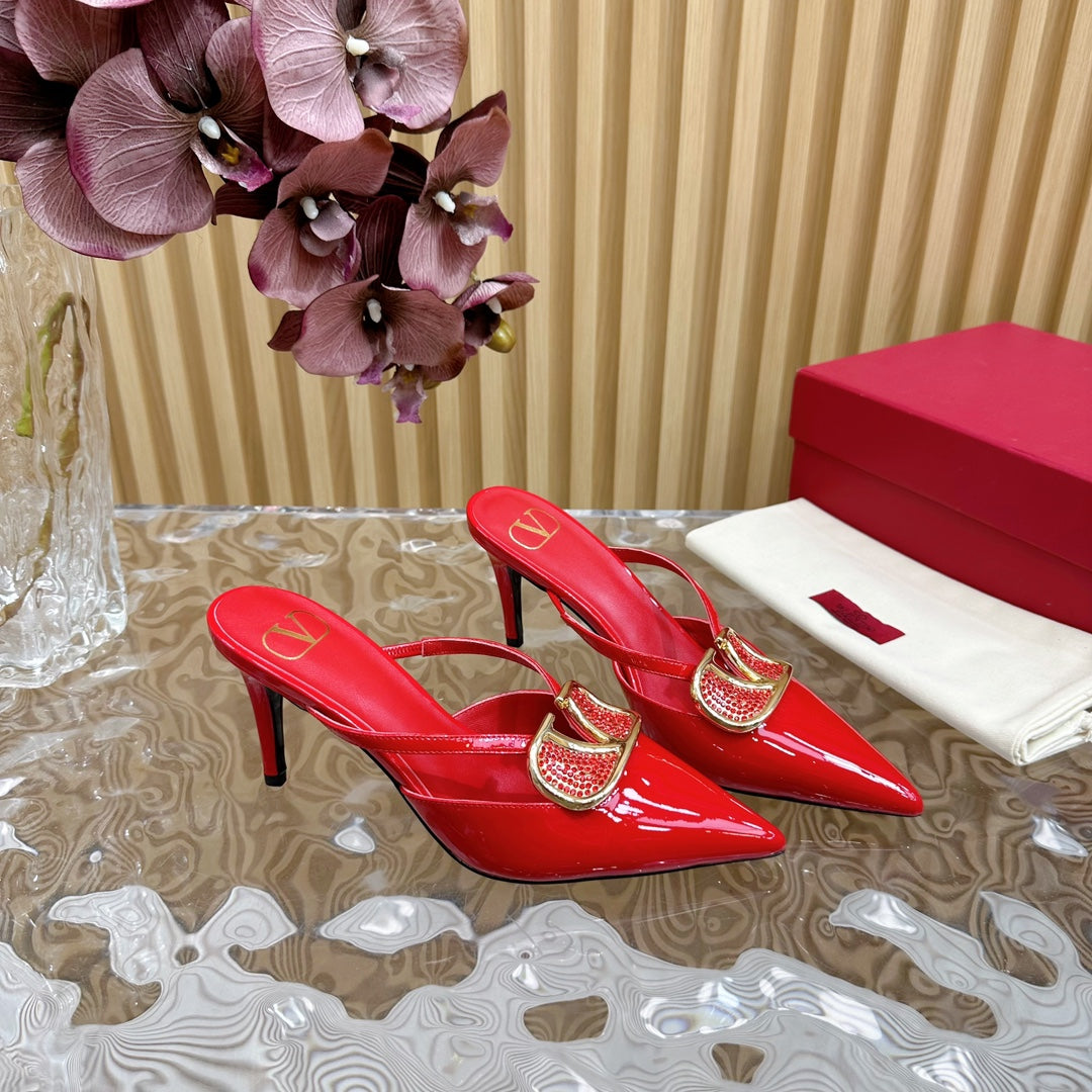 Vlogo Signature with Crystals Cut-Out Slingback Pump 70 Red Calfskin