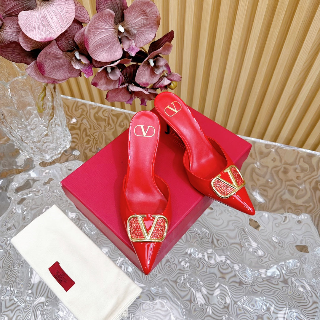 Vlogo Signature with Crystals Cut-Out Slingback Pump 70 Red Calfskin