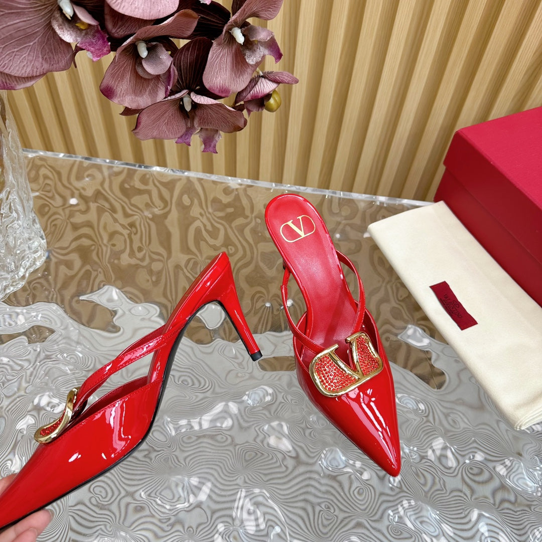 Vlogo Signature with Crystals Cut-Out Slingback Pump 70 Red Calfskin