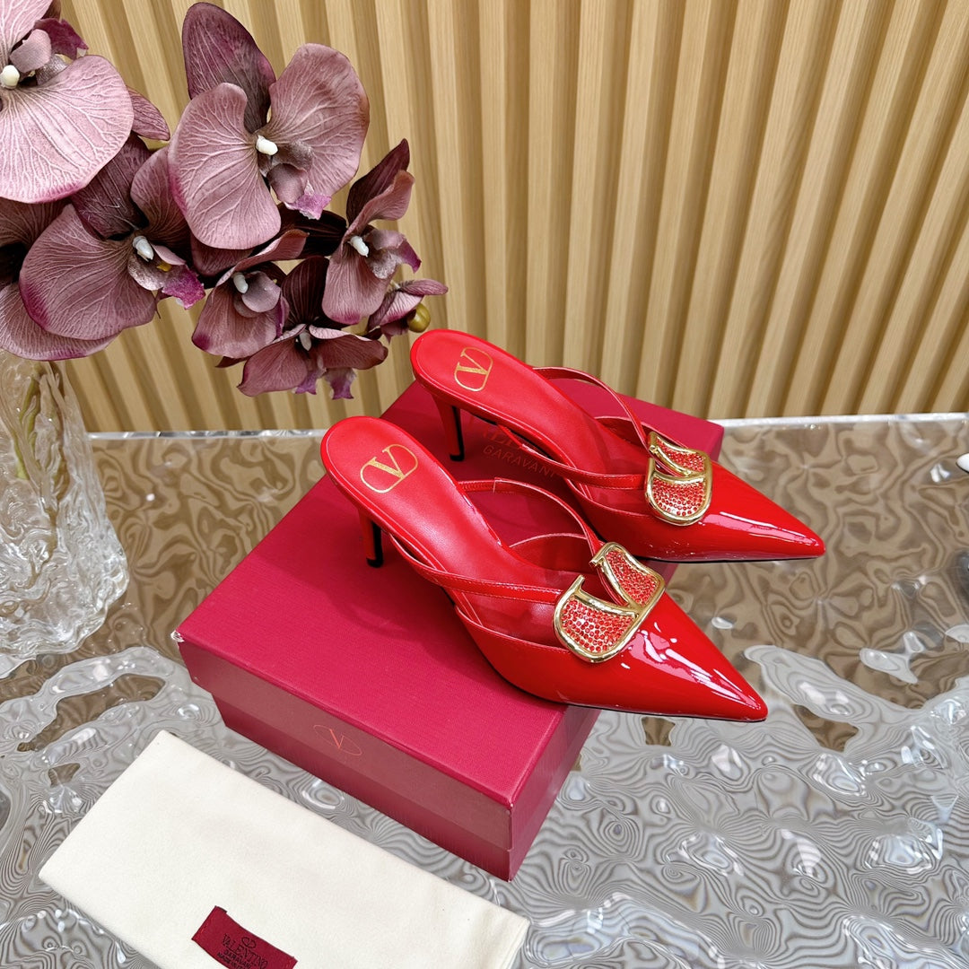 Vlogo Signature with Crystals Cut-Out Slingback Pump 70 Red Calfskin