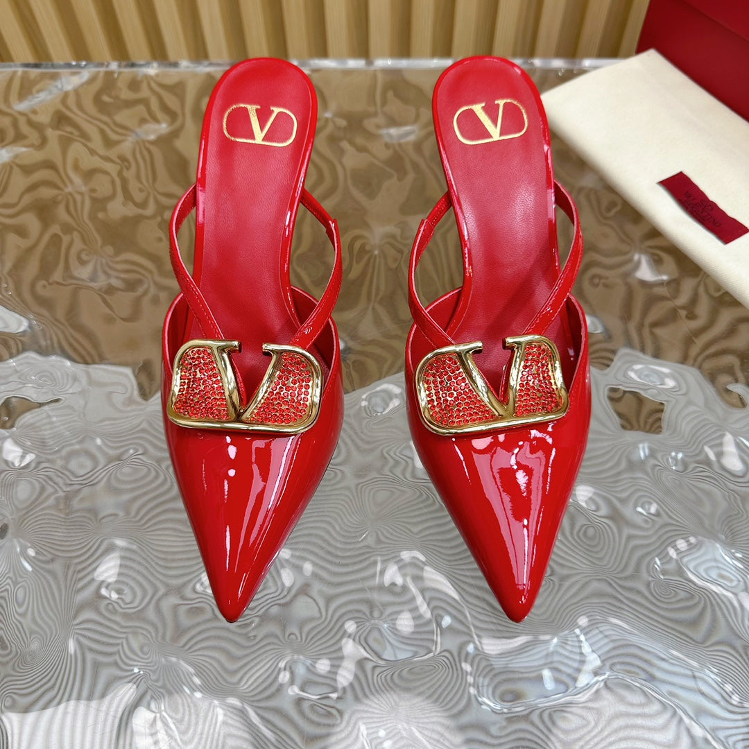 Vlogo Signature with Crystals Cut-Out Slingback Pump 70 Red Calfskin