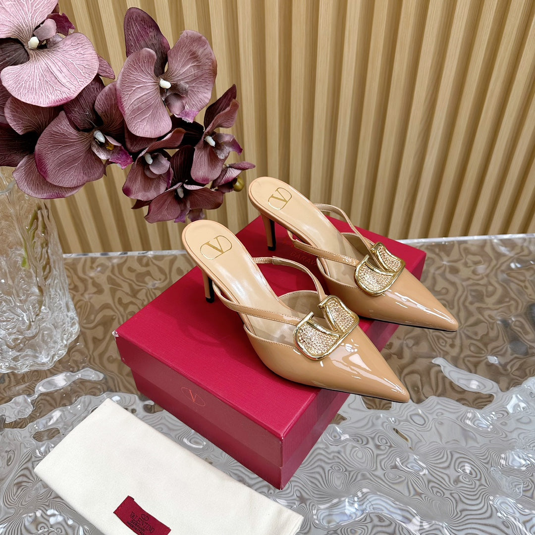 Vlogo Signature with Crystals Cut-Out Slingback Pump 70 Beige Calfskin