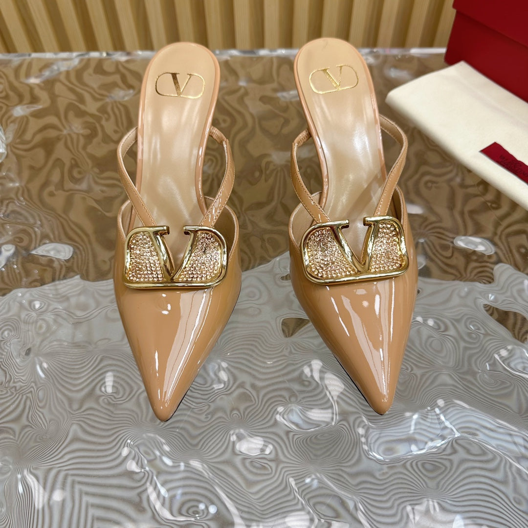 Vlogo Signature with Crystals Cut-Out Slingback Pump 70 Beige Calfskin