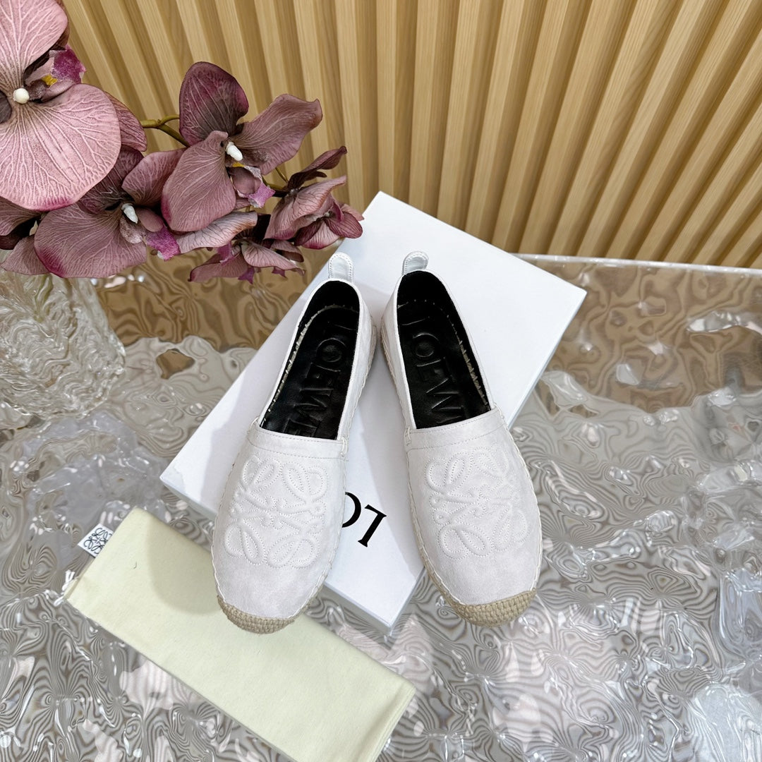 Loew Anagram Espadrille White Suede Black Calfskin