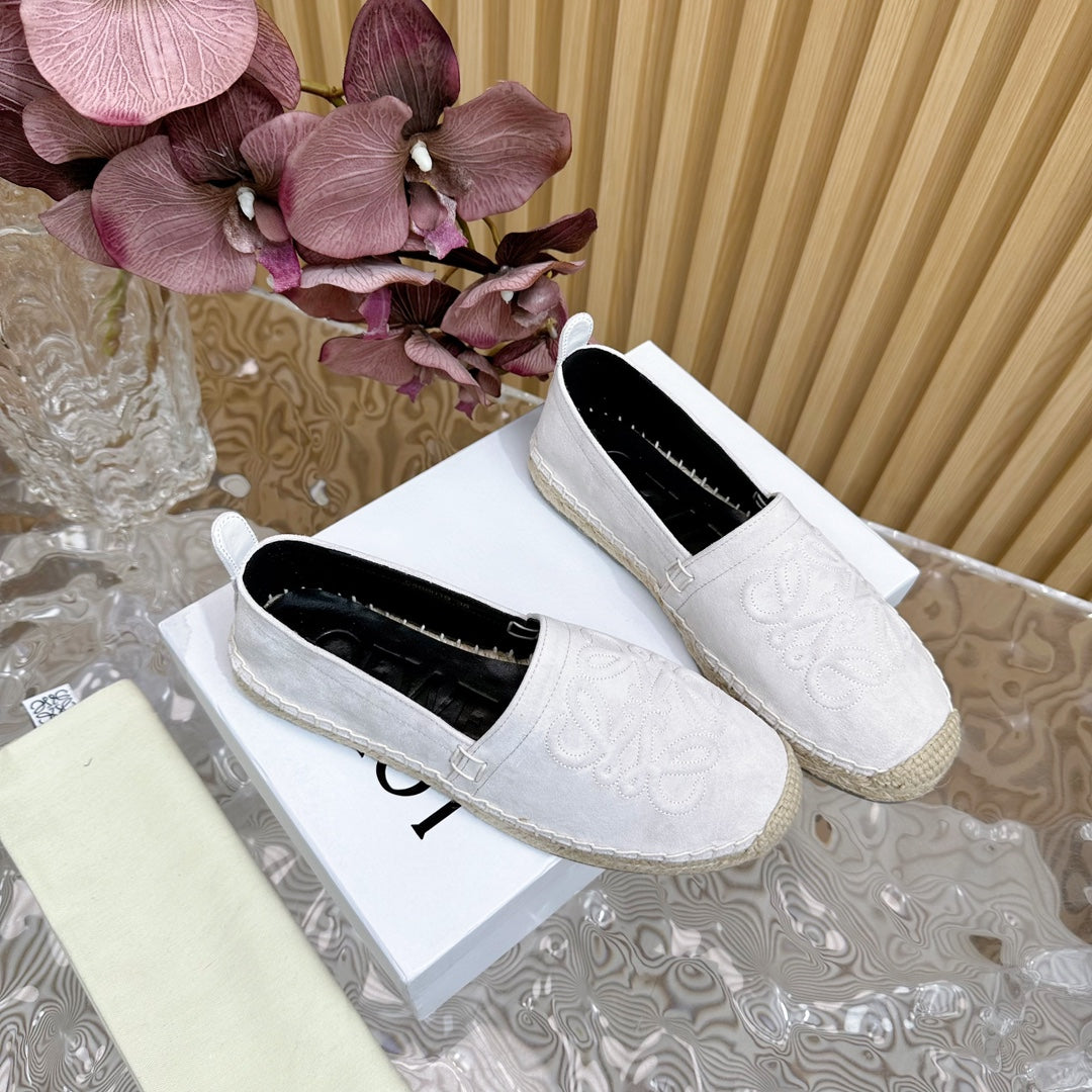 Loew Anagram Espadrille White Suede Black Calfskin