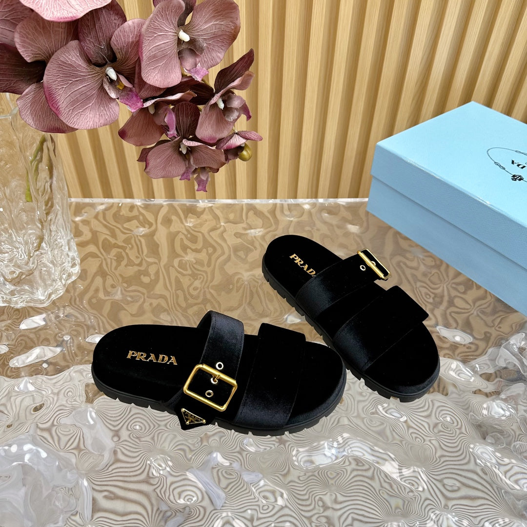 PRA SLIDES SANDALS BLACK VELVET