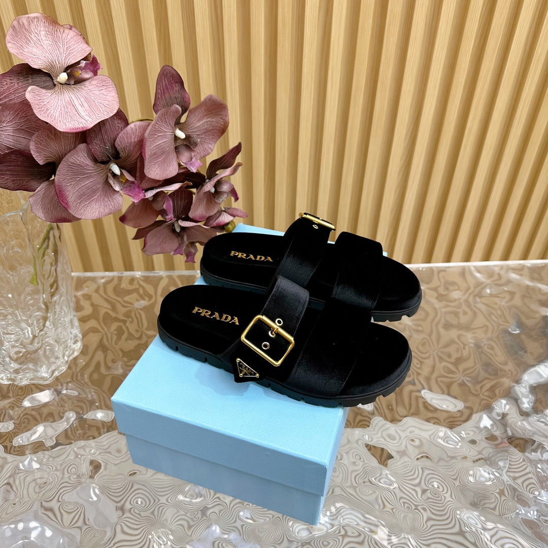 PRA SLIDES SANDALS BLACK VELVET