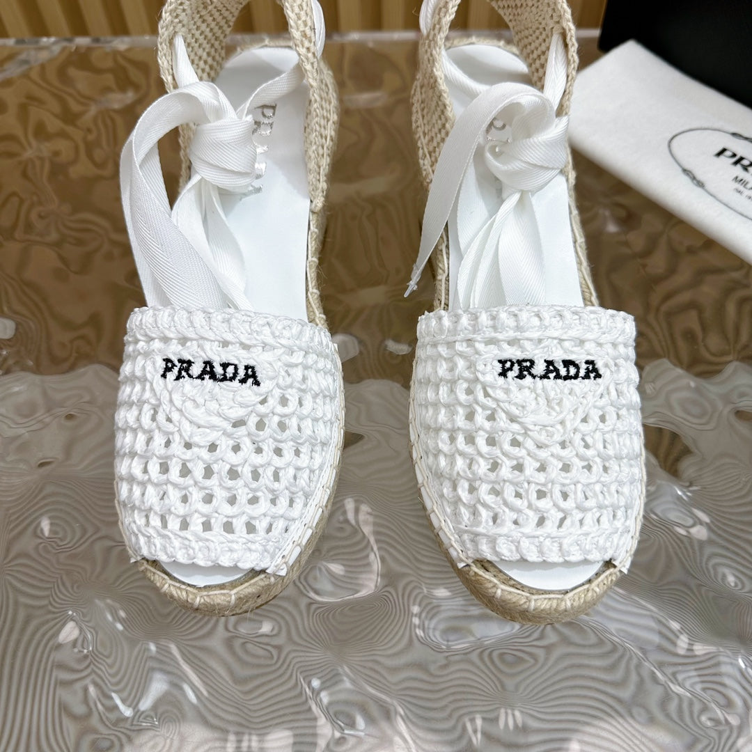 PRA ESPADRILLE WEDGE SANDALS WHITE RAFFIA