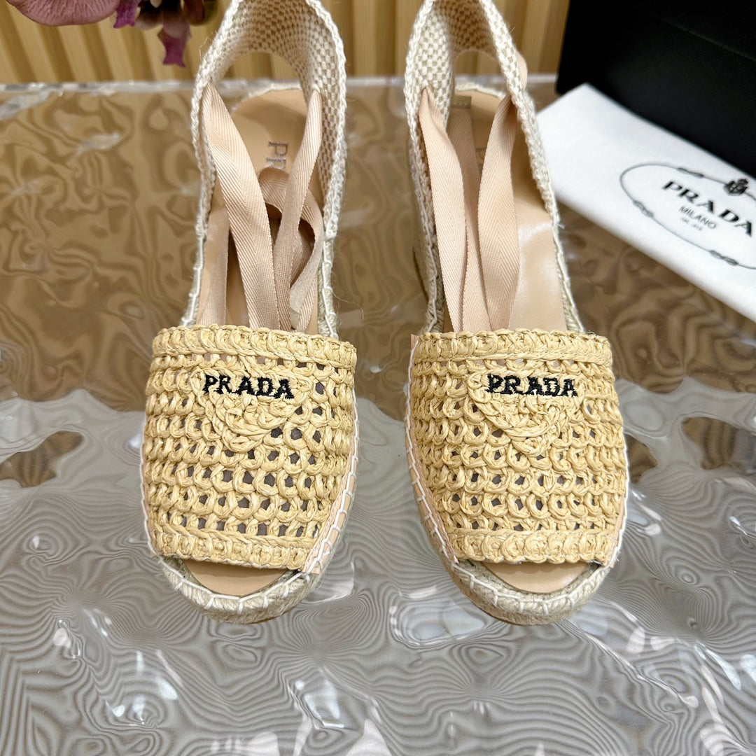 PRA ESPADRILLE WEDGE SANDALS BEIGE RAFFIA