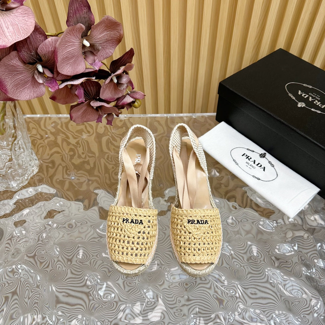 PRA ESPADRILLE WEDGE SANDALS BEIGE RAFFIA