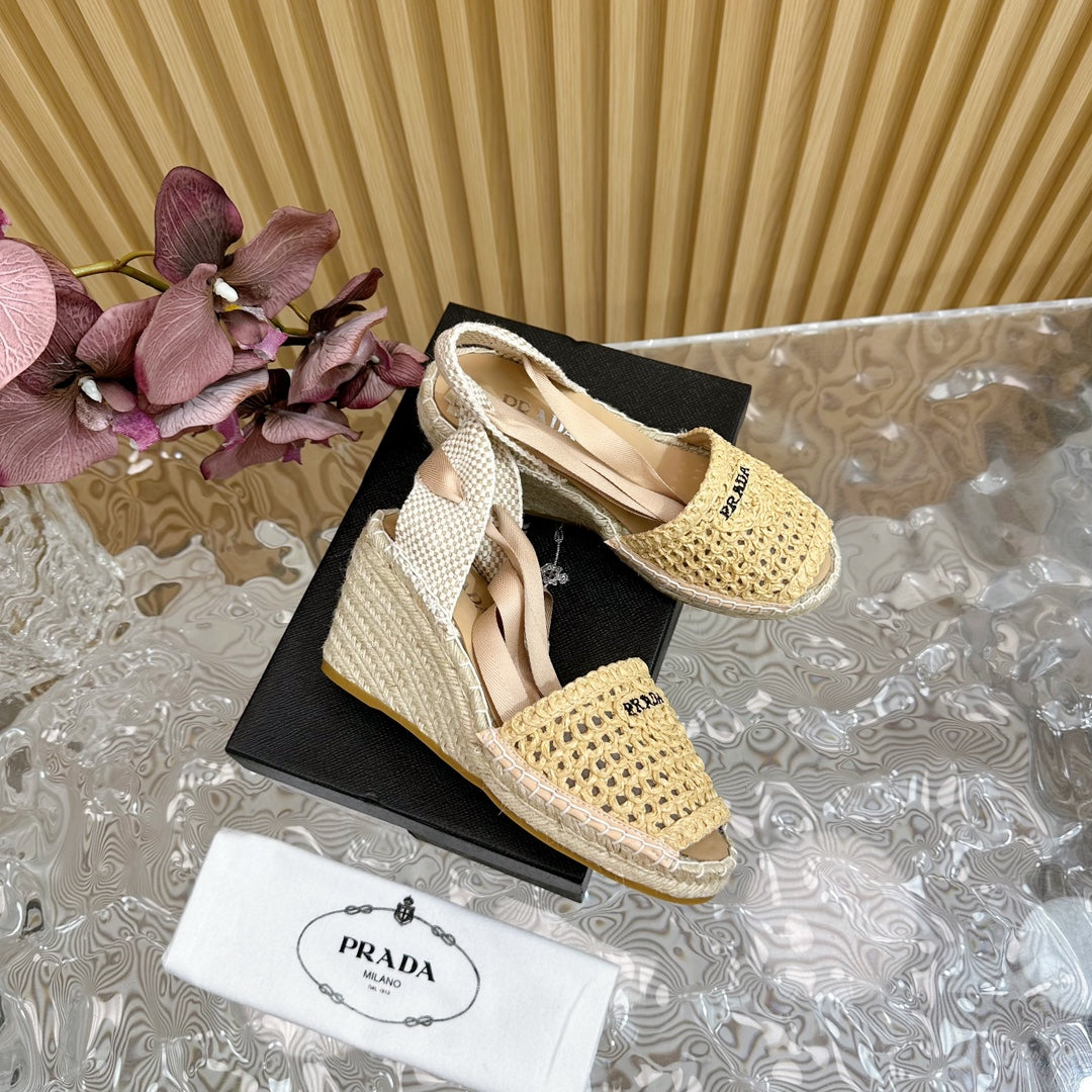 PRA ESPADRILLE WEDGE SANDALS BEIGE RAFFIA